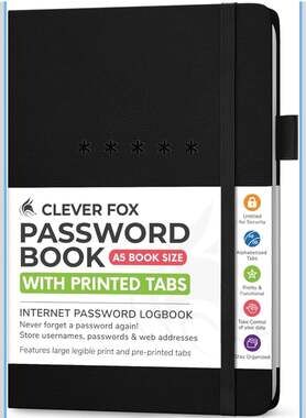 Clever Fox Password Book - A5 Hardcover Alphabetized Internet Address & Password